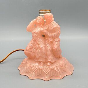 Vintage Art Deco Frosted Pink Glass Boudoir Lamp Couple Figurine Port Electric